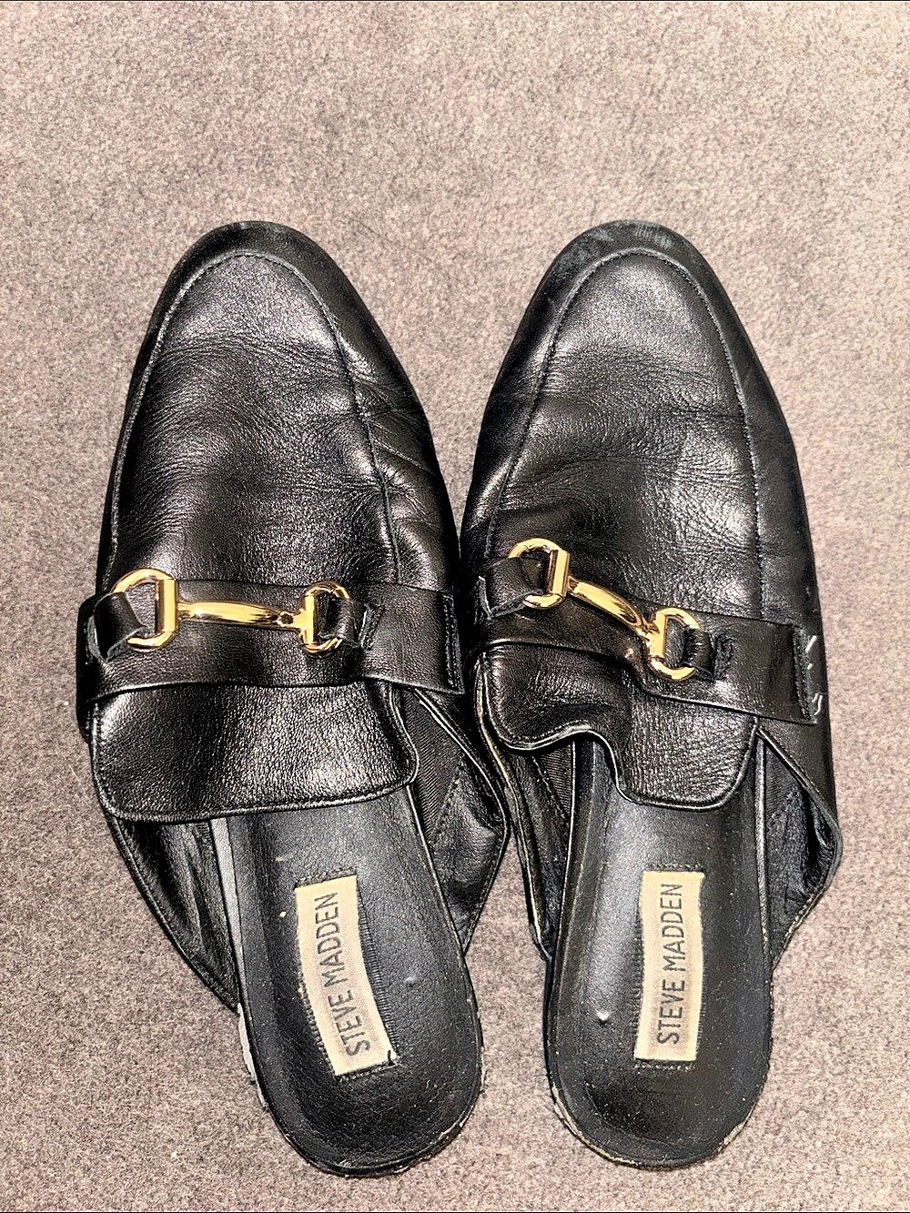 Steve Madden Black Buckle Mules